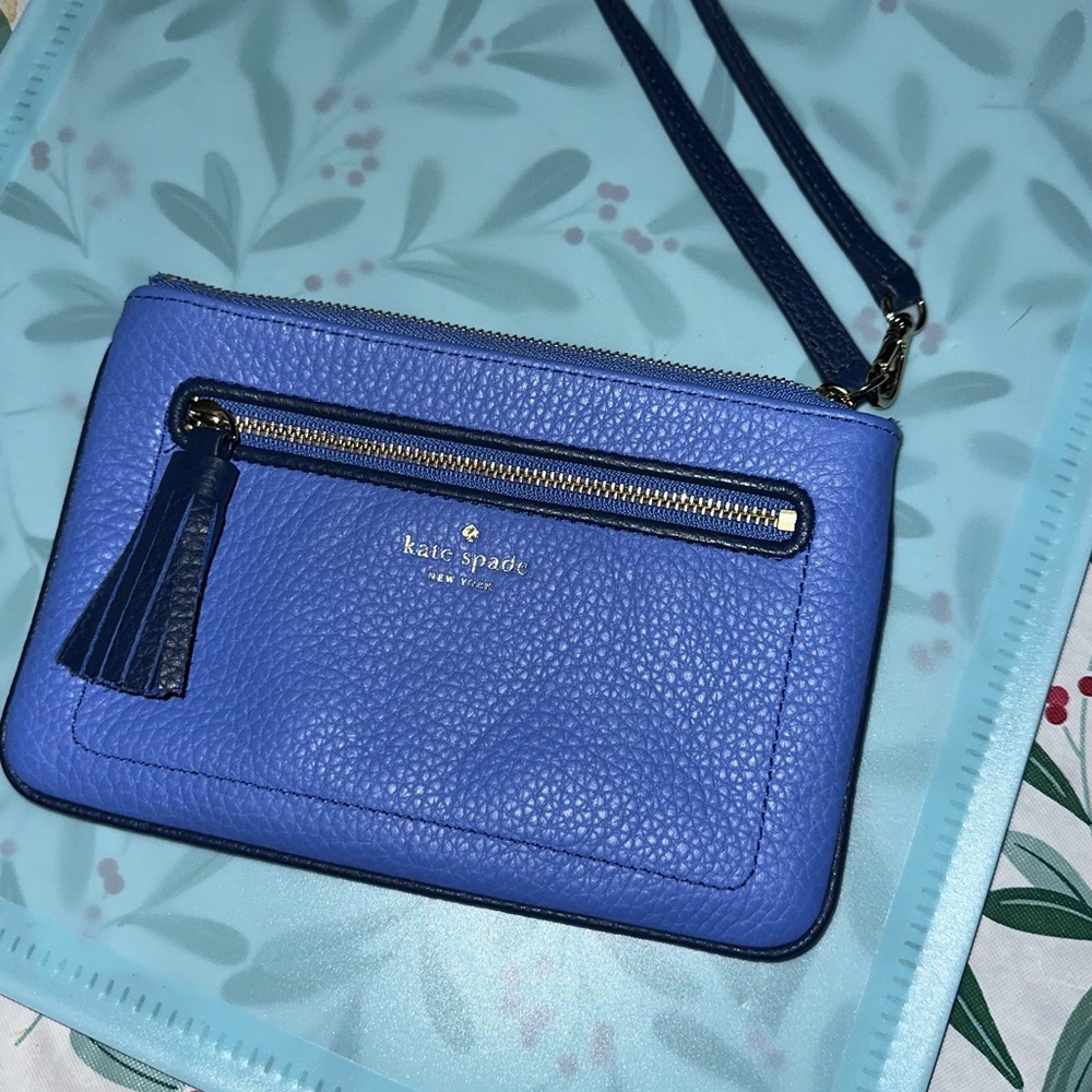 Kate Spade Beauitful Blue Pebble Leather Wristlet with Tassel